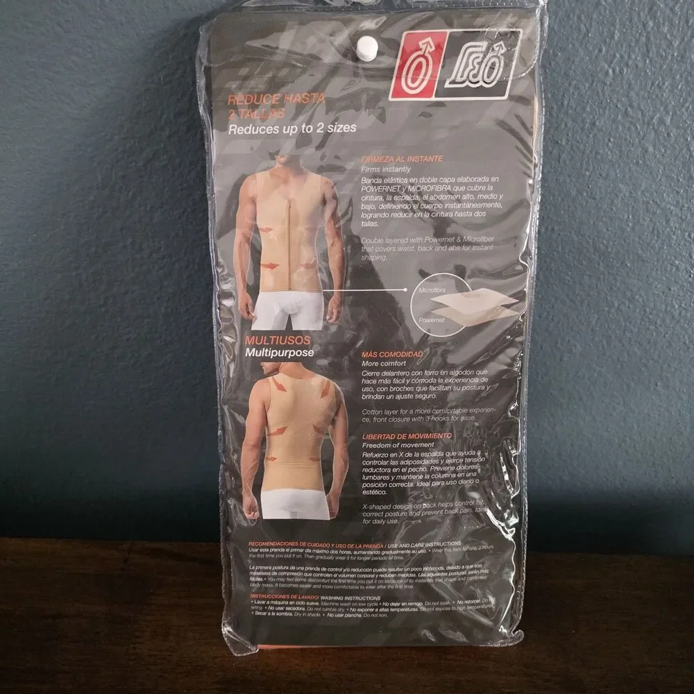 Men Slimming Body Shaper Full zip Vest Chest Compression Tank Top Underwear Sz M